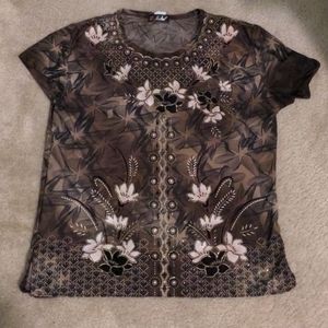 Brown flower glittery gold shirt